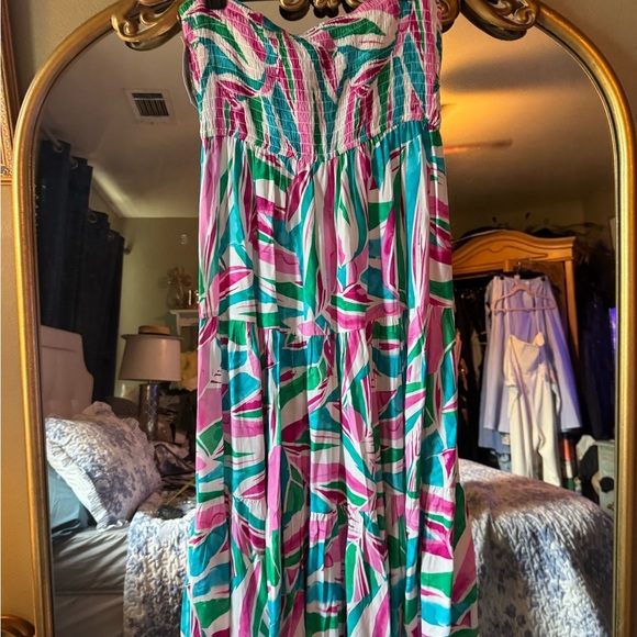 Summer fun  Pink ,  Green  and turquoise strapless  Dress - Picture 2 of 6